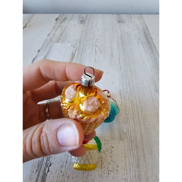 Vintage glass mercury basket fruit flour ornament West Germany set - Picture 2 of 14